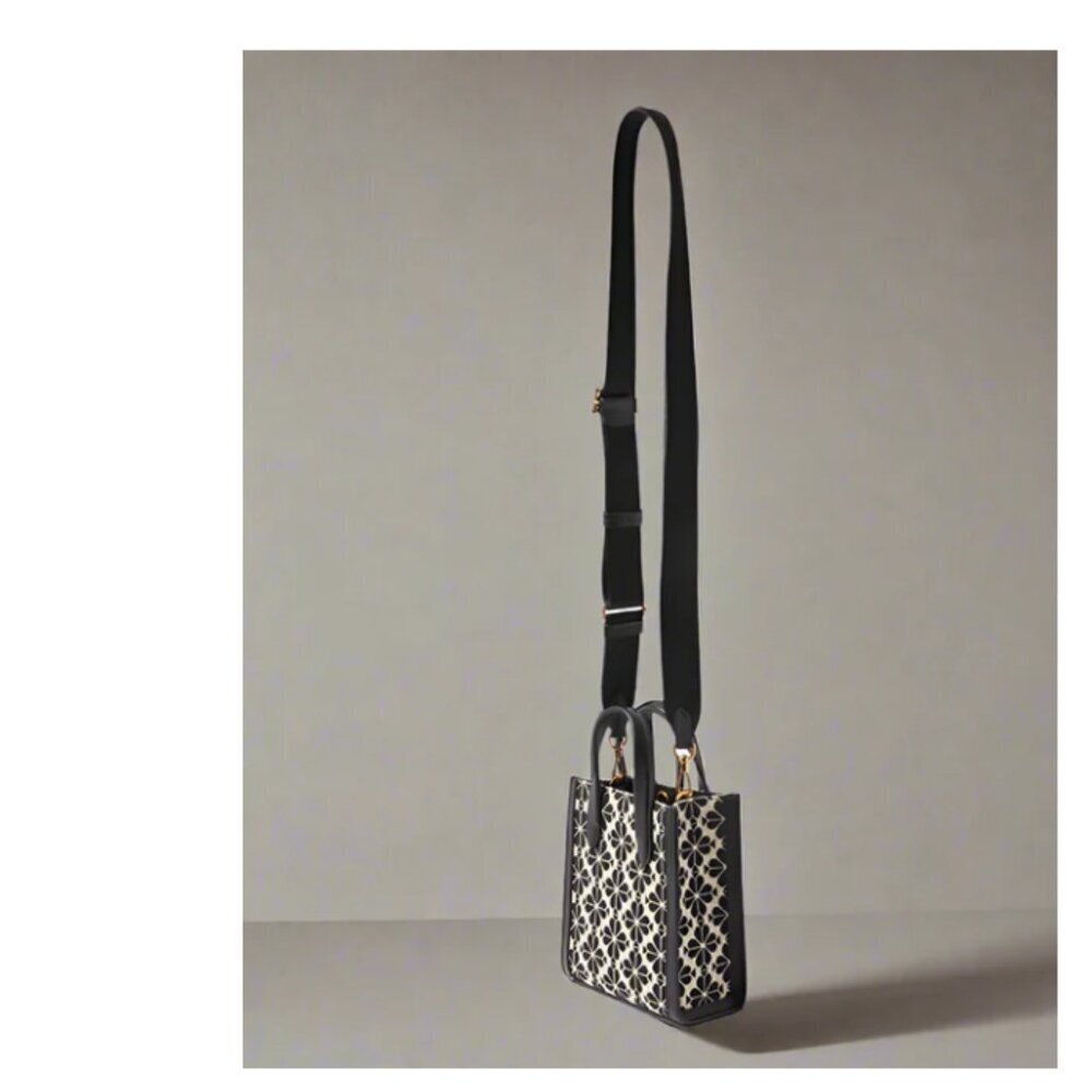 Kate Spade Manhattan Mini Tote Blue Floral Jacquard Leather Crossbody - Picture 7 of 13